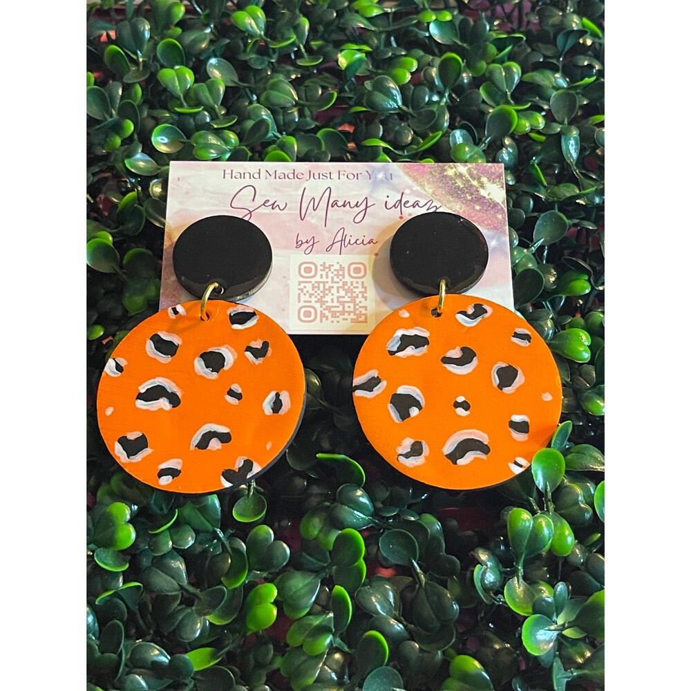 Statement Earrings,Handmade Earrings, One of a kind , Handpainted wood earrings,